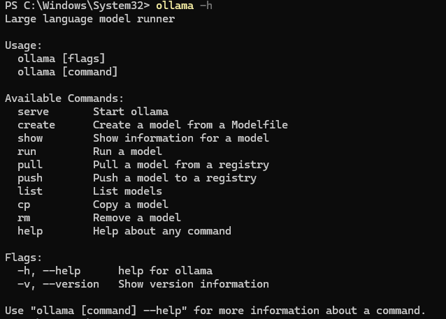 Ollama help info